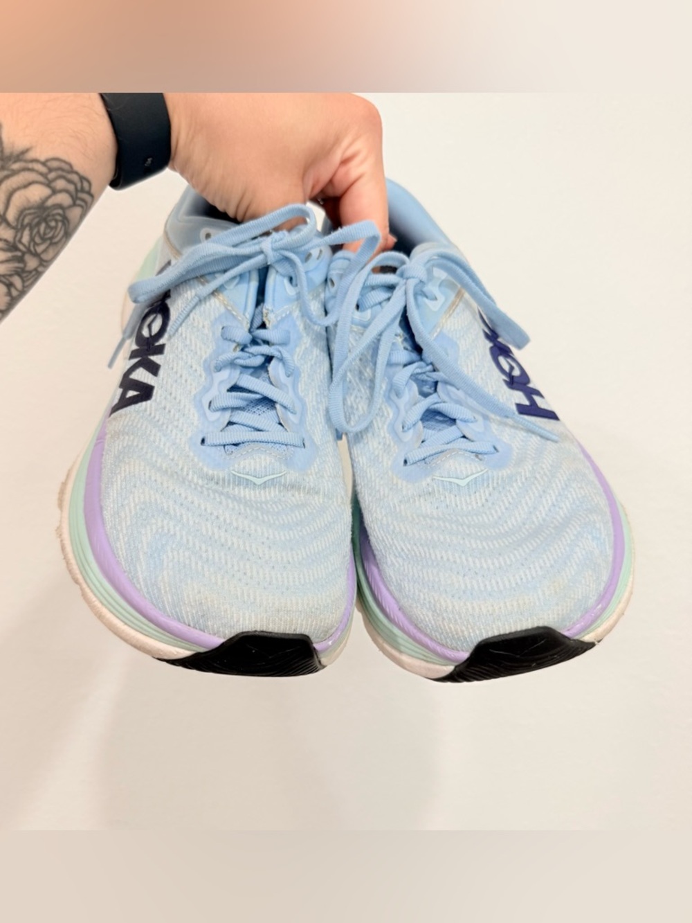 Hoka One One Women's Light Blue Mint Purple Running Shoes - Picture 3 of 9